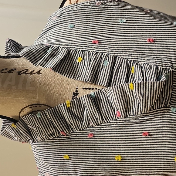 Navy and White Striped Fabric with Pink Accent (Crown and Ivy) - Picture 2 of 9